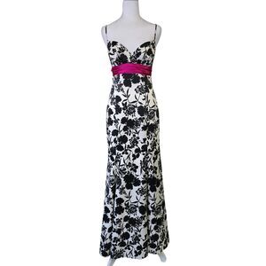 Vintage Cache Y2K Floral Satin Gown Black/White Coquette Glam Babydoll Hoco 4